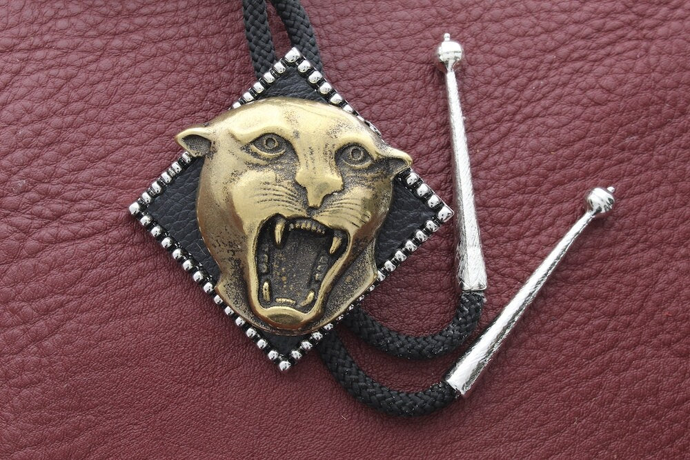 Western Bolo Tie, Tiger , black nylon cord , made in USA