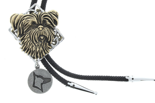 Malti Poo dog bolo, silver tips, black cord, made in USA