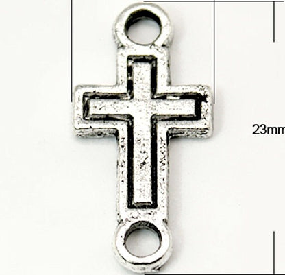 23mm Cross Connector Charms with 2 rings, Antique Silver, pack of 24