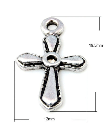 19mm Mission Cross Charms, Classic Silver, pack of 12