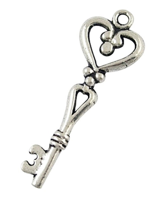 Silver Key Charms, antique silver, pack of 12