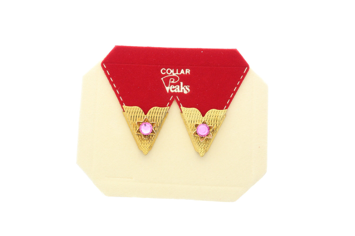 Vintage Collar Tips, 25mm x 18mm, gold plated with pearl, sold by pair  2625G/Pink Stone