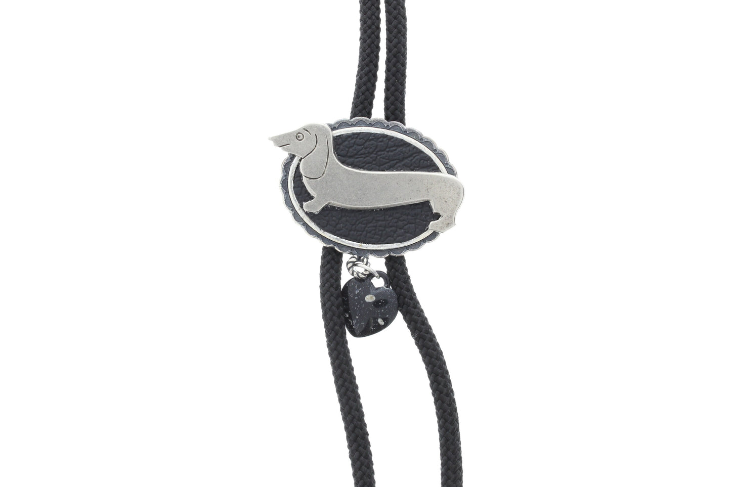 Dachshund   dog bolo, silver tips, black cord, made in USA