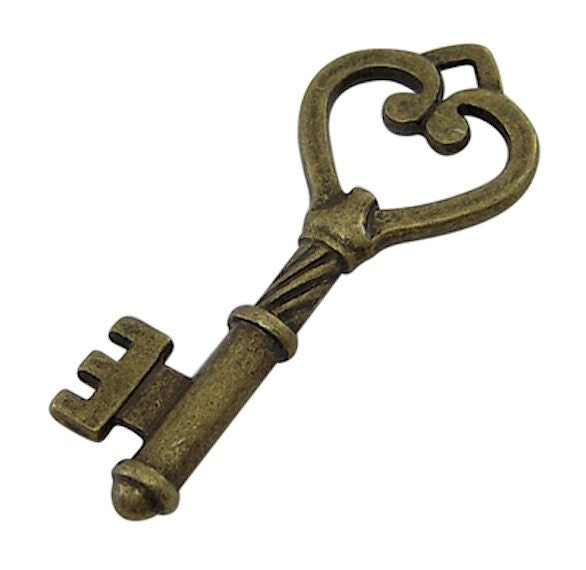 Skeleton Keys Charms Pendants, Vintage Gold, pack of 12