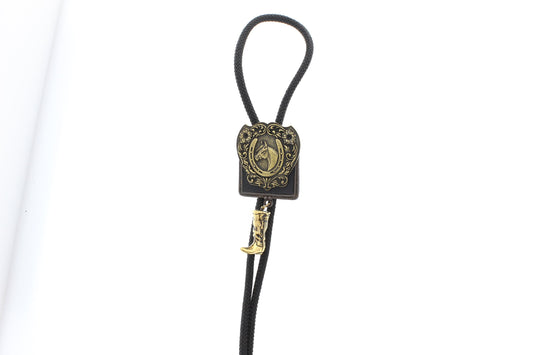 Lucky Horse Bolo Tie  with horse shoe, antique silver, 36" black, turquoise or red cord, made in USA, Each