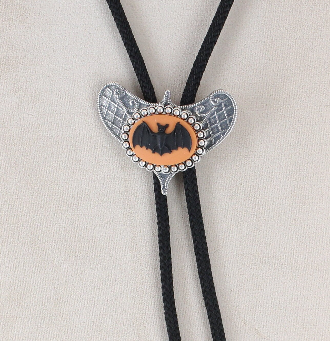 Bat Bolo Tie with matching tips. Gift Box. 36" cord, handmade in USA, Each