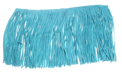 Leather Fringe Turquoise, 10" length with 1/2" bias at top, Made in USA, Sold by the FOOT (12 inches) C1027/39