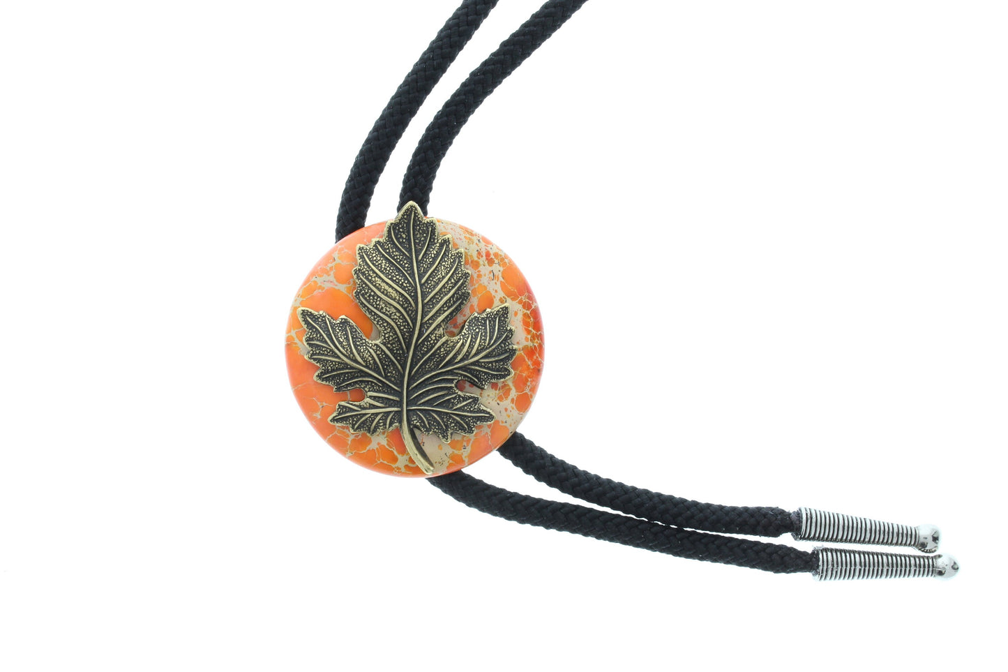 Leaf  Bolo Tie, antique brass, Black or Red 36" cord, made in USA, Each