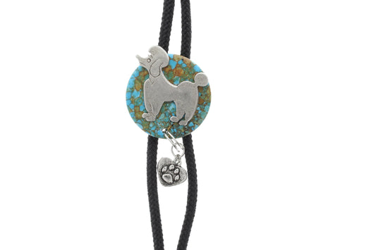 French Poodle  Bolo Tie, antique silver , Black or Red 36" cord, made in USA, Each
