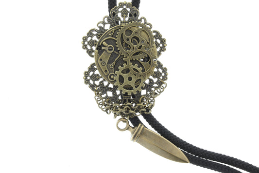 Steampunk Watch CogWheel Bolo, Antique Gold, gold tips,  made in USA