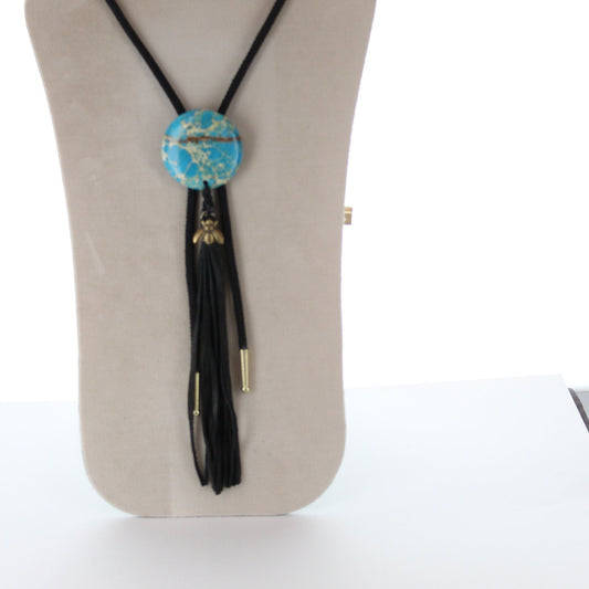 Tassle Bee bolo, 8" fringe , made in to bolo, 36: cord, made in USA