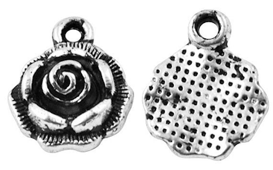 Rose Flower Charms, antique silver, pack of 12