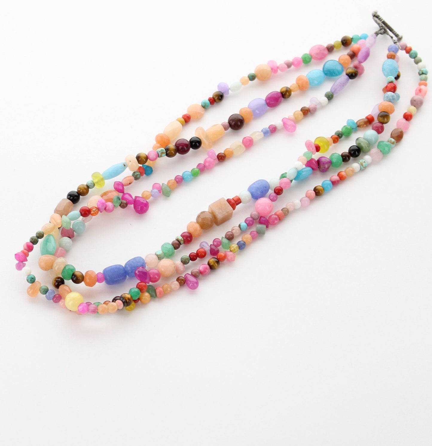 Jade Necklace 18", 3 stran , mulit color ,