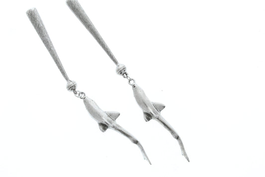 Shark charm bolo tips, antique silver, sold by 2, 1 Pair , made in USA