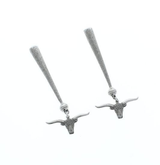 Longhorn charm Bolo Tips, antique silver   tip  , Made in USA of zinc, Set of 2