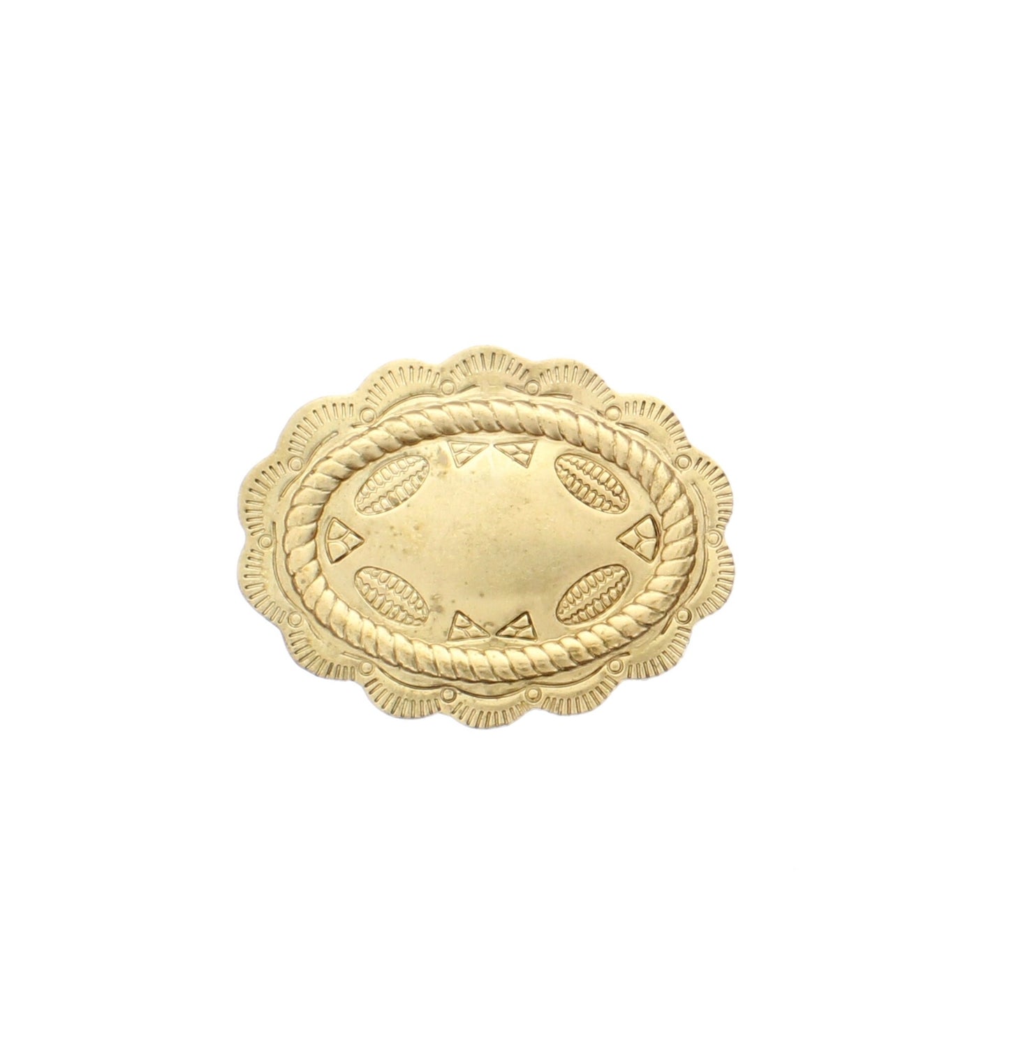 44mm x 29mm Scalloped Oval Concho, Natural Brass, Made in USA, pack of 6