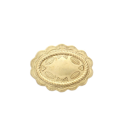 44mm x 29mm Scalloped Oval Concho, Natural Brass, Made in USA, pack of 6