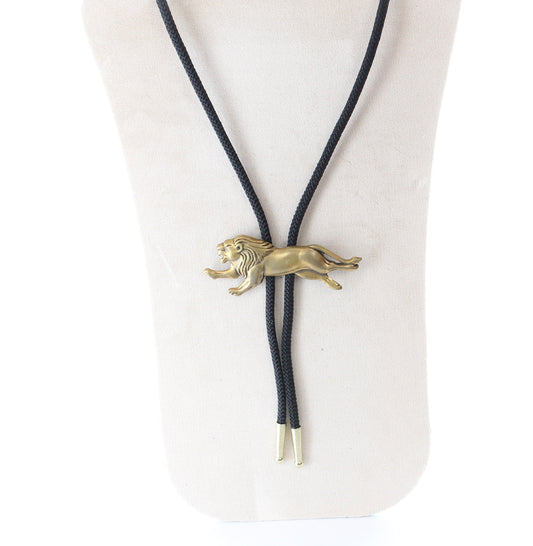 Lion  Bolo Tie with , antique brass,   Made in USA, Each