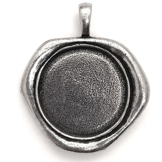 3 Wax Seal Bezel Pendants, 40mm/25mm, Antique Silver