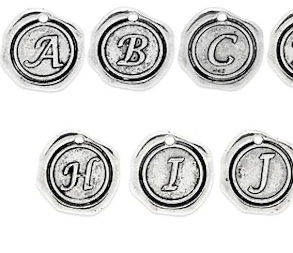 Wax Seal Alphabet Letter Charms, Gold or Silver, 3/4 inch, Choose A-Z, each