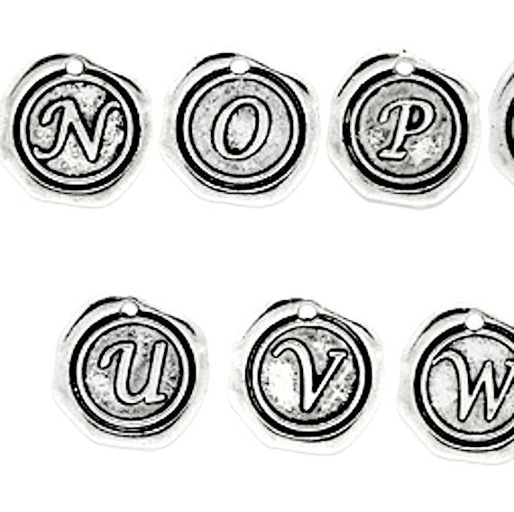 Wax Seal Alphabet Letter Charms, Gold or Silver, 3/4 inch, Choose A-Z, each