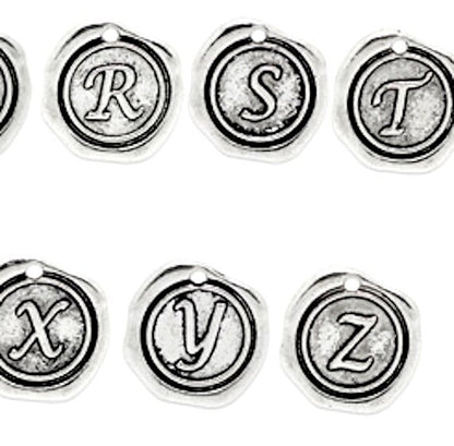 Wax Seal Alphabet Letter Charms, Gold or Silver, 3/4 inch, Choose A-Z, each