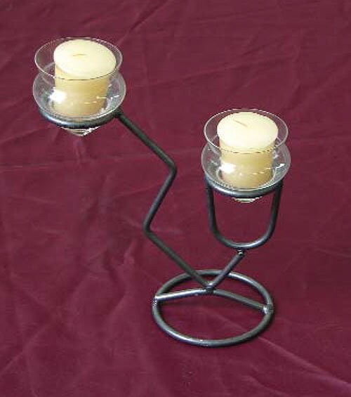 Double Glass and Steel Votive Candle Holder, Christmas or Wedding Centerpiece for 2 candles, free standing,  1 each