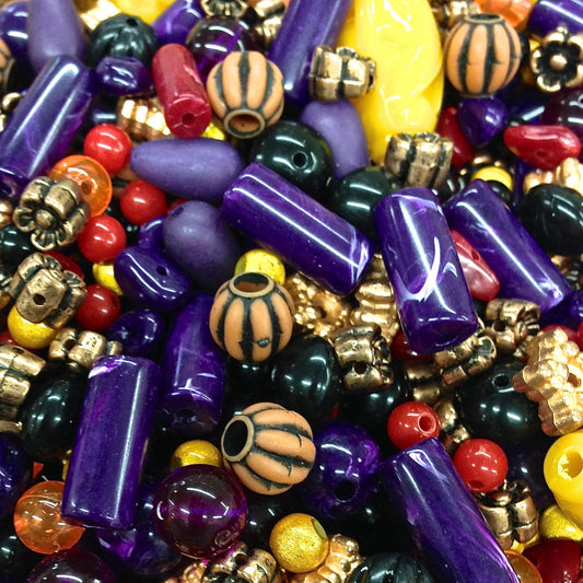 Fall Bead Mix, 1/4 pound, Halloween Purple Orange Gold Red Beads, or Harvest Fall Red Orange Gold Brown Beads, 1/4 pound = 150 - 350 beads