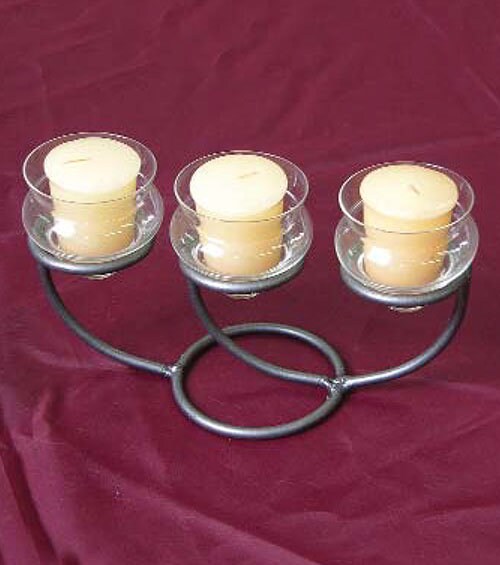 Glass and Steel Votive Candle Holder, Christmas or Wedding Centerpiece for 3 candles, free standing, 1 each