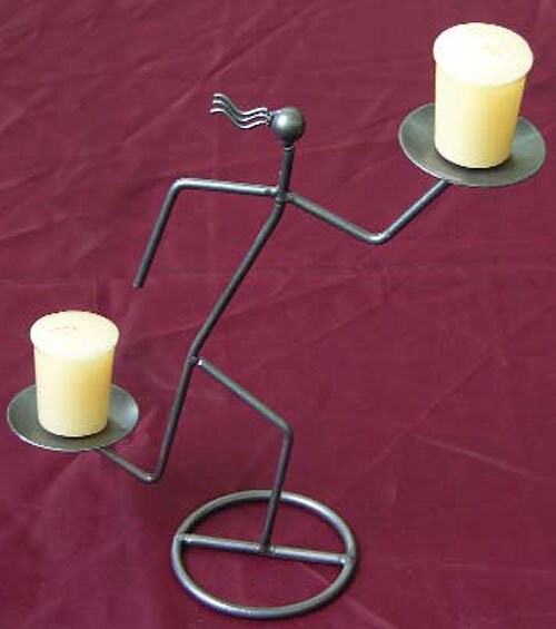 Runner Flame Votive Holder, metal form for 2 candles, free standing, set of 2