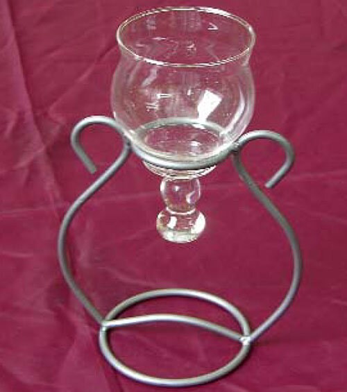 Glass and Black Steel Votive Candle Holder, Christmas or Wedding Centerpiece for 1 candle, free standing, 1 each