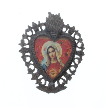 Mary  Icon Leather Belt Buckle , flaming heart buckle, with belt , 1.5" belt