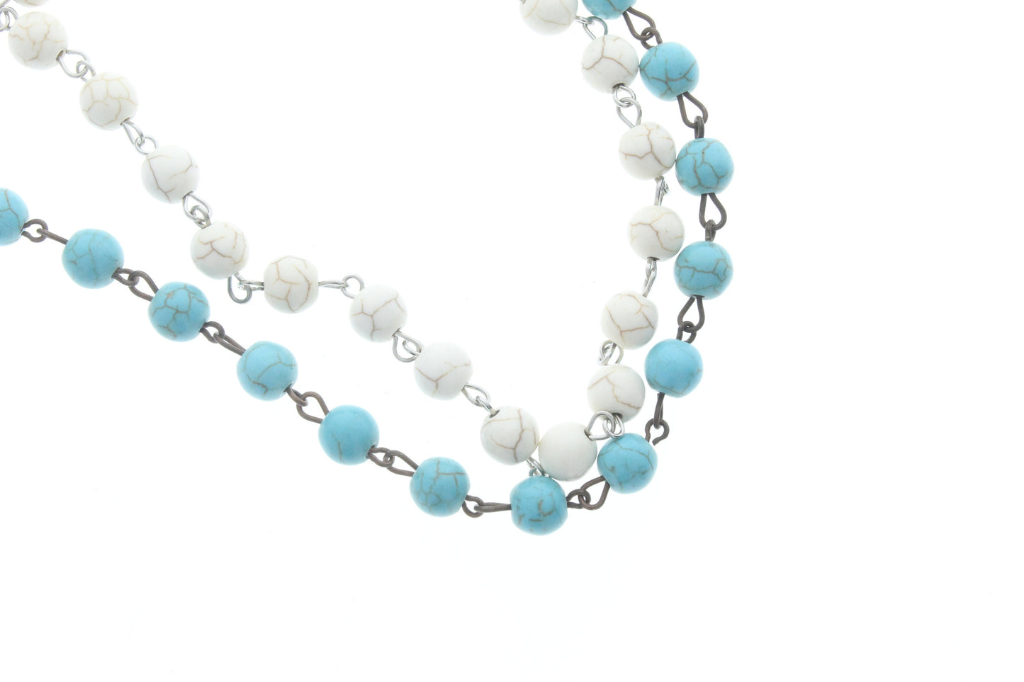 Beaded link chain,  Blue  Turquoise, & white  8mm, sold by 10 foot