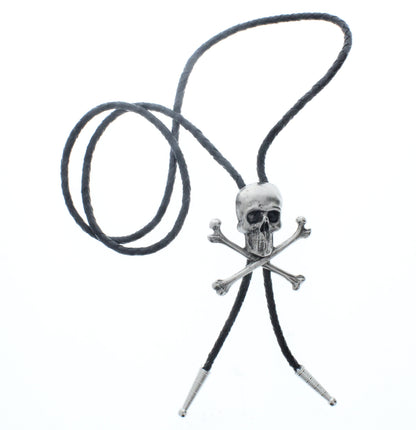 Skull and Bones bolo, leather cord , 36" cord in black,  ea