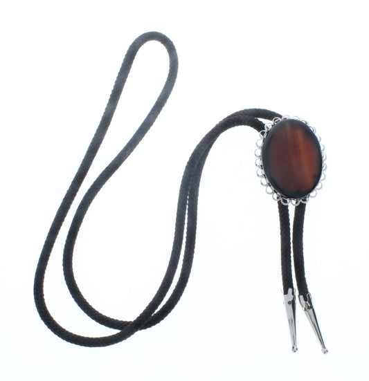 Oval Faux Amber  bolo, , nylon black  cord , 36" ,  ea
