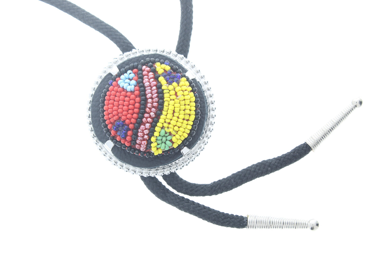 Beaded Colorful Bolo , Black cord , made in USA