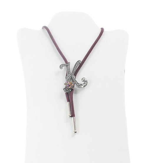 Crystal K bolo, tie, burgundy cord, 36" , silver tips