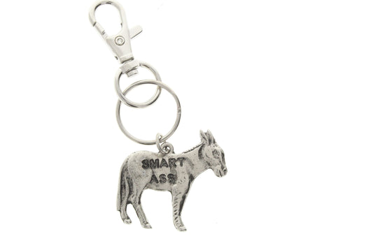 Donkey Keychain, silver zinc cast and plated, Handmade in USA, each