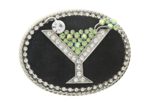 Martini Crystal Belt buckle , hand made, 3.25"  , fits 1.5 belt, belt not included