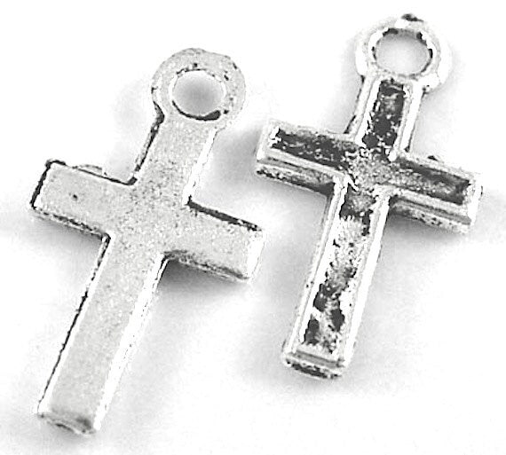 Simple Plain Cross Charms, Classic Silver, Pack of 48