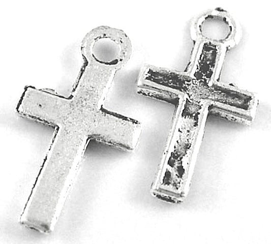 Simple Plain Cross Charms, Classic Silver, Pack of 48