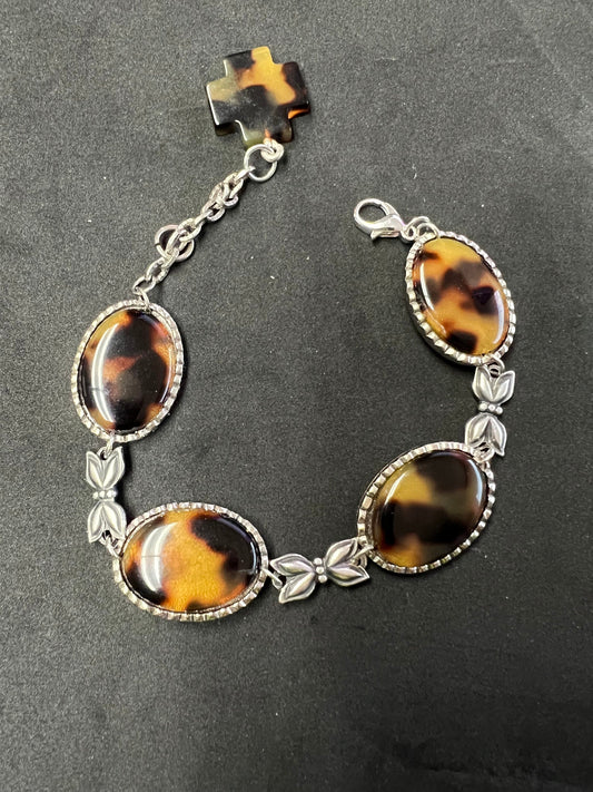 Tortoise  (acrylic) faux  , link Bracelet, made in USA , 8 in
