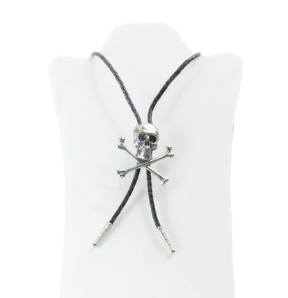 Skull and Bones bolo, leather cord , 36" cord in black,  ea