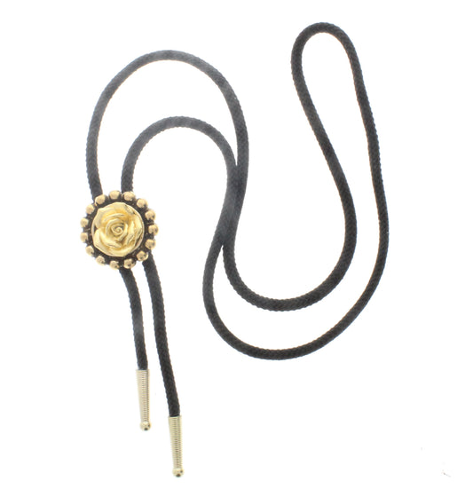 Gold flower, bolo, 1.25" , black nylon cord