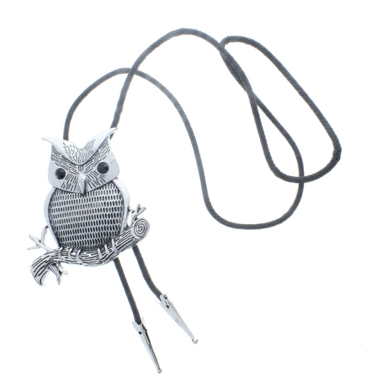 Owl bolo, pewter , made in USA, 36 in cord
