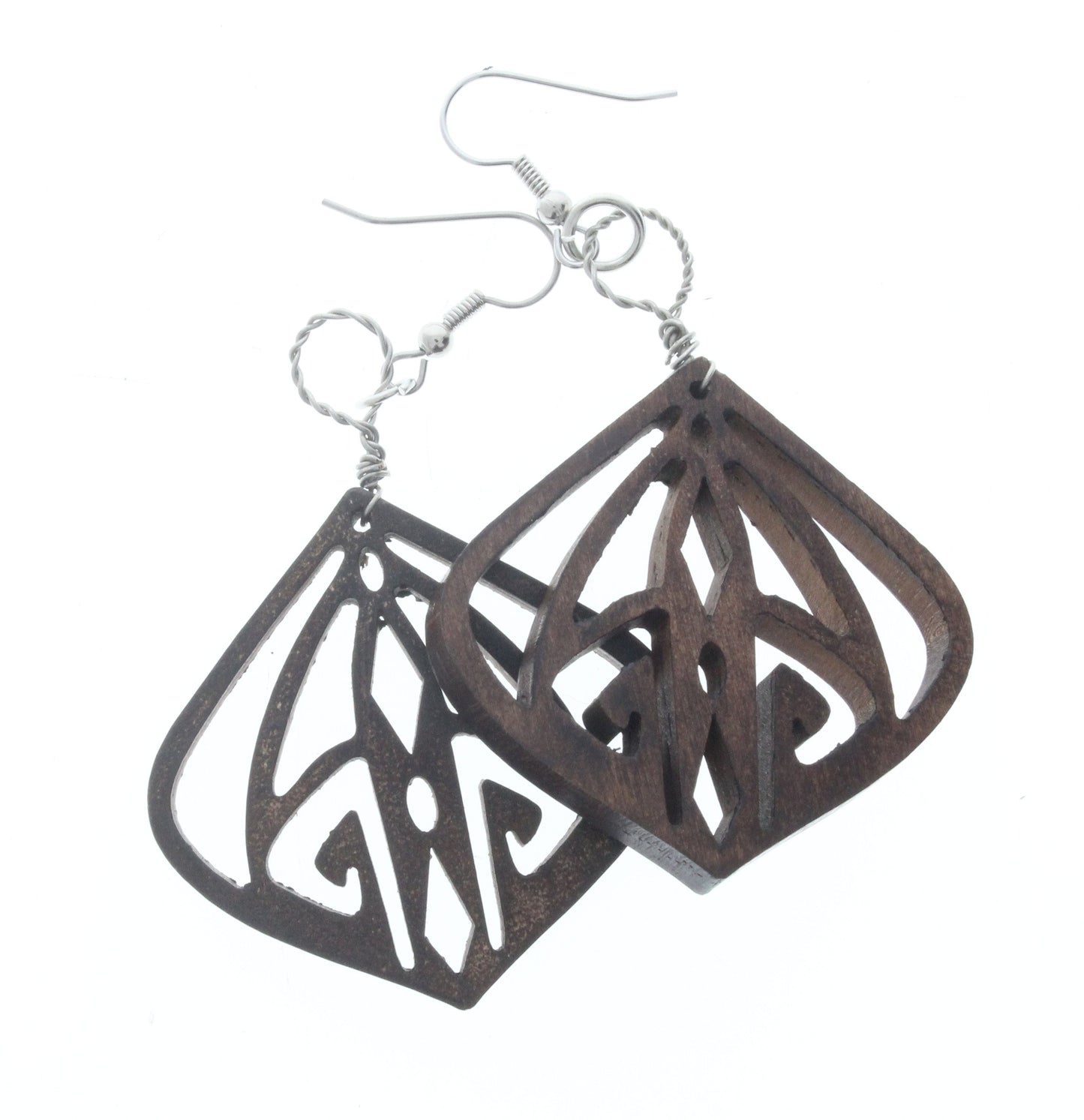 Viking Norse Walnut Natural Wood earrings, 1.74" wide, pair