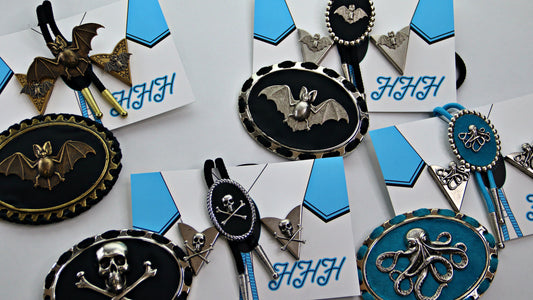 Skull and Bones,  Bolo, Collar Tip, Buckle set, Halloween set