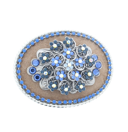 Blue   Crystal Belt buckle , hand made, 3.25"  , fits 1.5 belt, belt not included