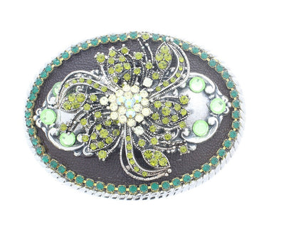 Green Crystal Belt buckle , hand made, 3.25"  , fits 1.5 belt, belt not included