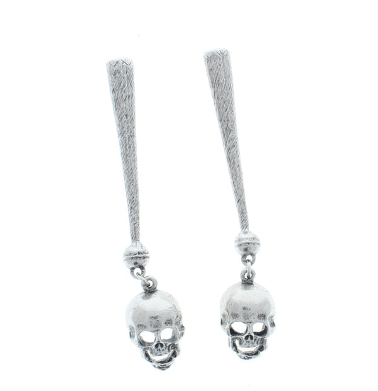 Bolo Tips skull charms,  antique silver, made in USA, pair of 2